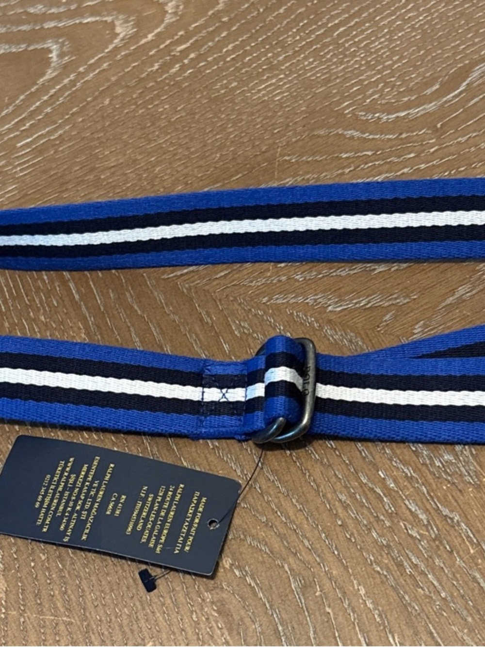 Polo Ralph Lauren Blue, White & Black Striped Slip Belt